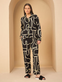 Sweet Dreams - Women Black Geometric Print Shirt and Pyjama