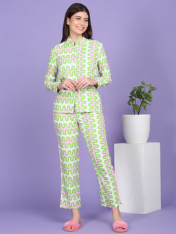 Sweet Dreams - Women Green Printed Shirt and Pyjama