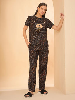 Sweet Dreams - Women Brown Printed T-shirt and Pyjama