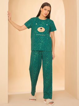 Sweet Dreams - Women Green Printed T-shirt and Pyjama