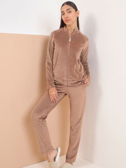 Sweet Dreams - Women Brown Solid Jacket and Pyjama