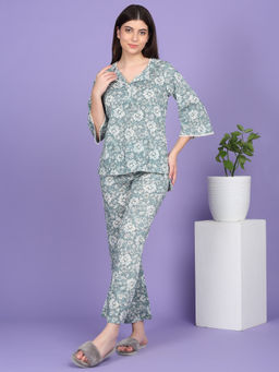 Sweet Dreams - Women Green Floral Print Top and Pyajama