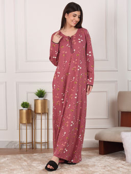 Sweet Dreams - Women Rose Pink Floral Print Night Dress