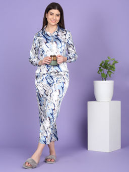 Sweet Dreams - Women Blue Printed Shirt and Pyjama