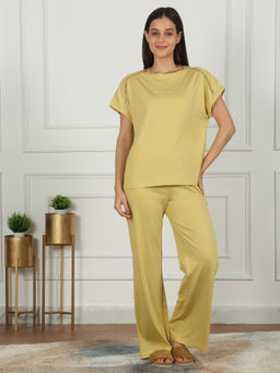 Sweet Dreams - Women Yellow Solid T-shirt and Pyjama