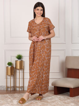Sweet Dreams - Women Brown Printed Night Dress