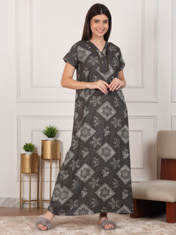 Sweet Dreams - Women Grey Printed Night Dress