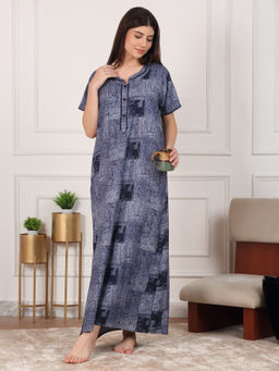 Sweet Dreams - Women Navy Blue Printed Night Dress