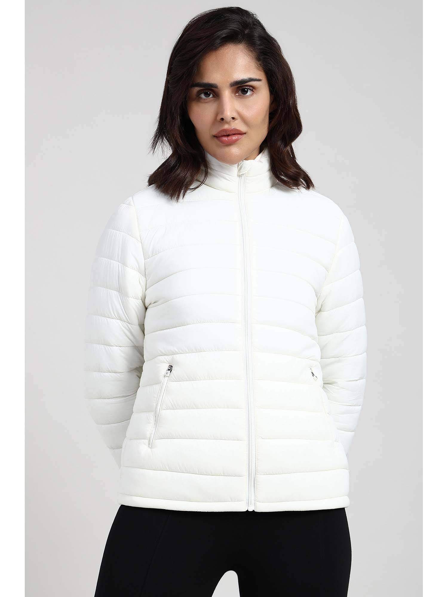 White Nylon Full Sleeves Zipper Jacket