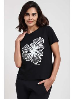 Van Heusen - Black Cotton Blend Half Sleeves Pull On T-Shirt