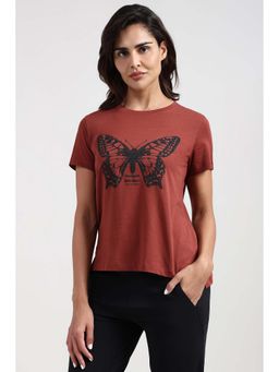 Van Heusen - Brown Cotton Blend Half Sleeves Pull On T-Shirt