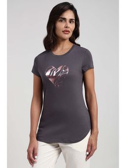 Van Heusen - Grey Cotton Half Sleeves Pull On T-Shirt