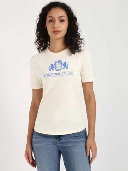 Tommy Hilfiger - Beige Cotton Half Sleeves Pull On T-Shirt