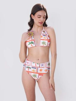 Essgee - Cream Printed Arrack Ring Bikini Top and Bottom (Set of 2)