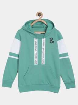 Tales & Stories - Boys Green Cotton Printed Hooded Hoodie