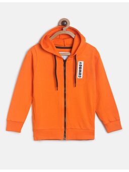 Tales & Stories - Boys Orange Casual Polycotton Embroidered Hoodie