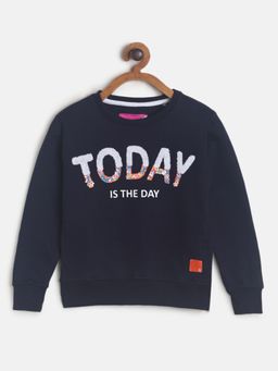 Tales & Stories - Girls Navy Casual Polycotton Sequence Sweatshirt