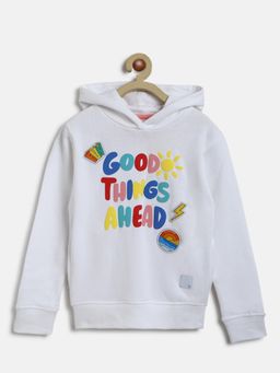 Tales & Stories - Girls White Poly Cotton Printed Hoodie