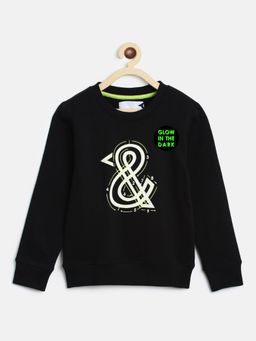 Tales & Stories - Boys Black Cotton Blend Printed Sweatshirt