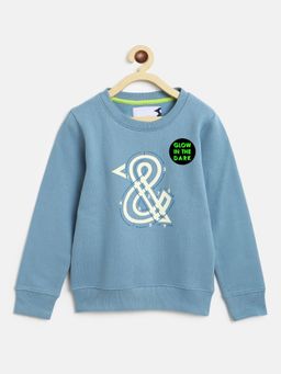 Tales & Stories - Boys Blue Cotton Blend Printed Sweatshirt