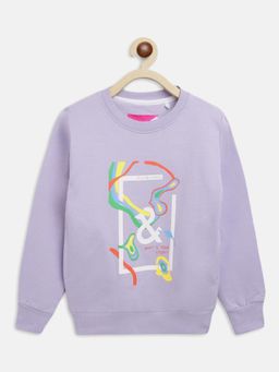 Tales & Stories - Girls Lilac Cotton Poly Regular Fit Printed Sweatshirt