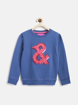 Tales & Stories - Girls Blue Poly Cotton Sequins Embellished Sweatshirt