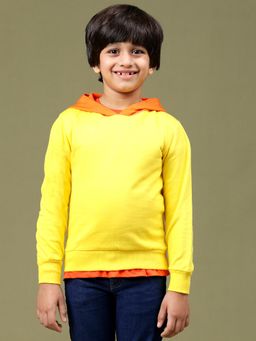Tales & Stories - Boys Yellow Cotton Solid Hoodie