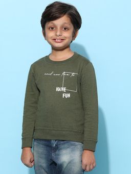 Tales & Stories - Boys Olive Cotton Solid Hoodie