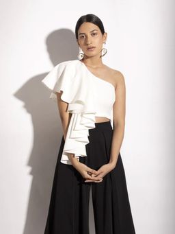 Label Iris - Ivory Ruffle Crop Top