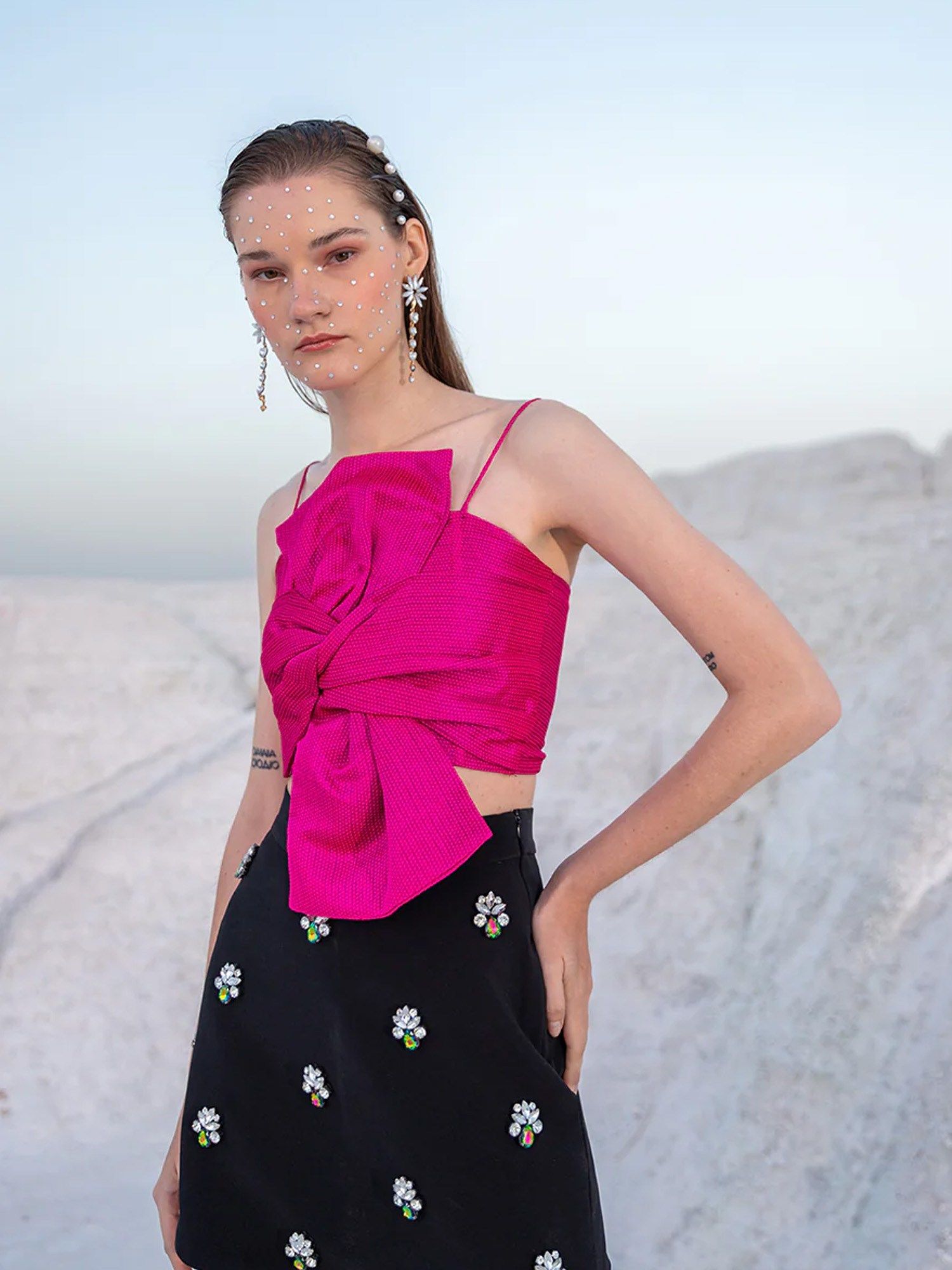 Buy Label Iris Fuchsia Pink Knot Crop Top Online
