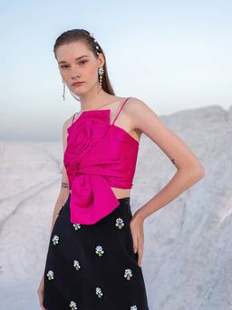 Label Iris - Fuchsia Pink Knot Crop Top