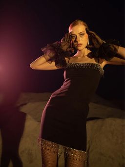 Label Iris - Black Embellished Strap Mini Dress