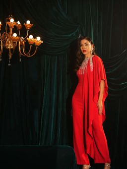 Label Iris - Red Drape Fringe Jumpsuit