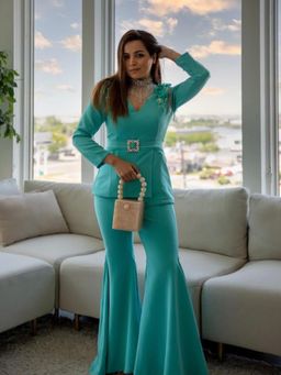 Label Iris - Cyan Blue Embellished Co-Ord (Set of 2)