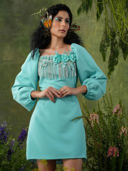 Label Iris - Cyan Blue Embellished Mini Dress