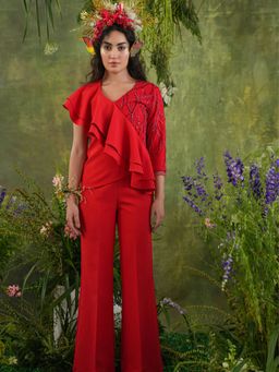 Label Iris - Red Embellished Ruffle Co-Ord (Set of 2)