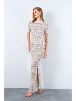 GAIIA - White Wavy Stripe Knitted Top with Skirt