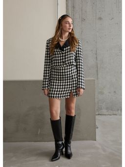 GAIIA - Women Black Checkered Jacket with Skirt
