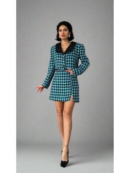 GAIIA - Women Blue Checkered Jacket with Skirt