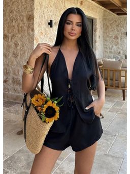 GAIIA - Black Candida Linen Top with Shorts