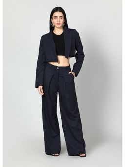 GAIIA - Women Navy Blue Solid Blazer with Pant