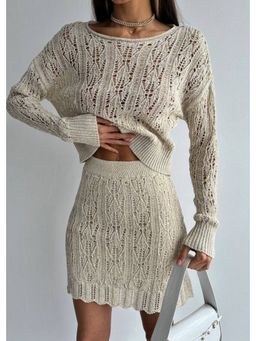 GAIIA - Women Beige Self Design Top with Skirt