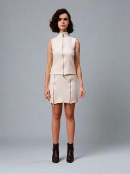 GAIIA - Women Beige Solid Top with Skirt