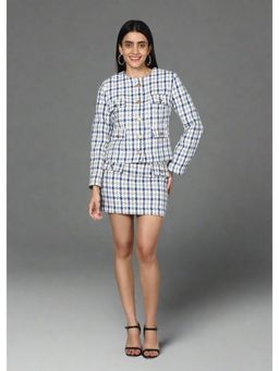 GAIIA - Women Blue Checkered Jacket with Skirt
