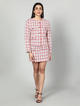 GAIIA - Women Red Checkered Jacket with Skirt