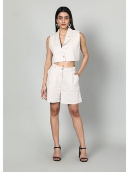 GAIIA - Beige Oversize Cropped Waistcoat with Shorts