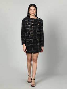 GAIIA - Women Black Checkered Jacket with Skirt