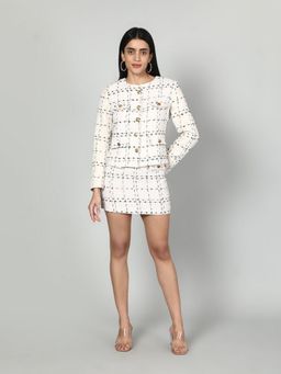 GAIIA - Women White Checkered Jacket with Skirt