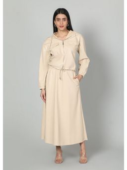 GAIIA - Beige Faux Leather Jacket with Skirt