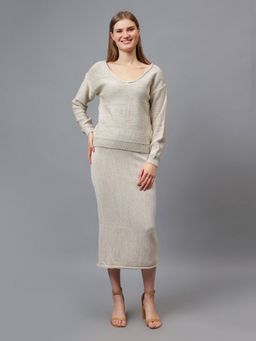 GAIIA - Beige Self Shimmer Skirt Top with Skirt